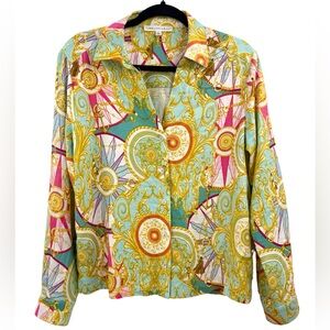 Jane + Delancey Baroque Print Linen Blend Nautical Chain Medallion Top Resort